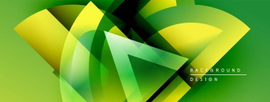 Soyut yeşil sarı tasarım. Üst üste binen şekiller dinamik görsel efekt yaratır. Çeşitli projeler için modern arkaplan.