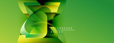 Soyut yeşil tasarım, üst üste binen şekiller, gradyanlar. Metin elemanları ve dinamik bileşimi olan modern arkaplan.