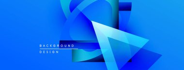 Soyut mavi tasarım üst üste binen şekiller, gradyanlar. Modern estetik, arka planlar ve sunumlar için uygun. Canlı renk şeması.