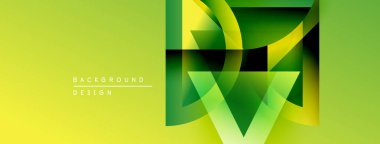 Soyut geometrik tasarım. Sarı, yeşil gradyanlar modern görsel efekt yaratır. Özgeçmiş ve sunumlar için uygun minimalist biçim.