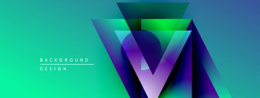 Soyut geometrik tasarım. Canlı gradyanlar üçgen şeklinde katmanlar oluşturur. Modern estetik, dijital arkaplanlar için uygun.