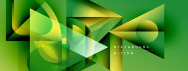 Soyut geometrik şekiller örtüşüyor, dinamik yeşil, sarı gradyanlar yaratıyor. Arkaplan ve sunumlar için modern tasarım ögesi.