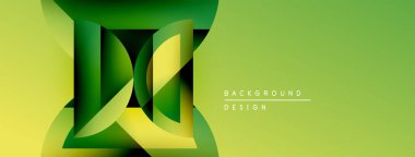 Soyut yeşil tasarım. Katmanlı şekiller dinamik görsel efektler yaratır. Çeşitli projeler için modern arkaplan.