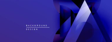 Soyut geometrik şekiller dinamik mavi gradyan arkaplan oluşturur. Modern tasarım elementleri teknoloji ve yenilik öneriyor. Minimalist estetik.