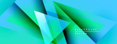 Soyut geometrik şekiller örtüşür, parlak mavi, yeşil eğimler yaratır. Modern tasarım teknoloji, yenilik ve enerji öneriyor.
