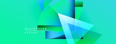 Soyut geometrik şekiller örtüşür, canlı turkuaz eğimleri yaratır. Metin arka plan tasarımı okur. Modern, temiz estetik.