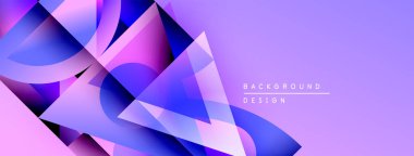 Soyut geometrik şekiller örtüşüyor, canlı mor ve mavi renkler yaratıyor. Modern tasarım dijital sanat, arkaplan dokusu öneriyor.