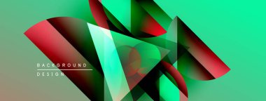 Soyut geometrik şekiller canlı yeşil, kırmızı renkleri harmanlarlar. Dinamik kompozisyon modern arkaplan tasarımı yaratır. Yumuşak eğimler derinlik ekler.