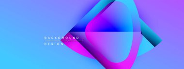Soyut tasarım canlı mavi, mor renkler içerir. Üst üste binen şekiller dinamik görsel efekt yaratır. Metin arkaplan tasarımı okur.