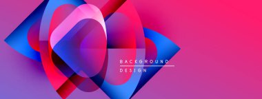 Soyut enerjik tasarım. Üst üste binen şekiller dinamik görsel efekt yaratır. Pembe, mavi renkler kompozisyona hakim. Modern estetik.