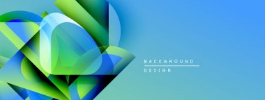 Soyut geometrik şekiller canlı mavileri, yeşillikleri harmanlarlar. Modern tasarım enerji, hareket ve yenilik öneriyor. Temiz estetik, mükemmel arkaplan.