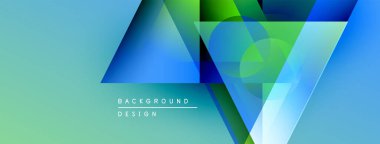 Soyut geometrik şekiller örtüşür, parlak mavi, yeşil eğimler yaratır. Tasarım, merkezi konumlanmış metin arkaplan tasarımı içerir. Modern estetik.