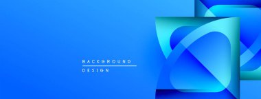 Soyut mavi eğimler dinamik katmanlı şekiller yaratır. Modern tasarım elementleri teknolojiyi, yeniliği, gelecekteki kavramları öneriyor. Minimalist estetik.