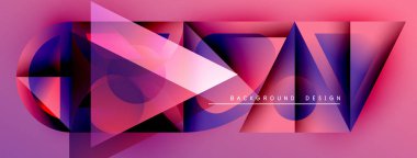 Soyut geometrik şekiller, canlı pembeler, morlar, maviler dinamik kompozisyon oluşturur. Arkaplan ve sunumlar için modern tasarım ögesi.