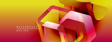 Soyut geometrik şekiller örtüşür, canlı bir değişim etkisi yaratır. Sarı, turuncu, kırmızı renkler kompozisyona hakim. Modern tasarım ögesi.