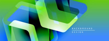Soyut geometrik şekiller örtüşüyor, canlı yeşil, mavi renkler yaratıyor. Modern tasarım dinamik hareket ve görsel derinlik öneriyor.