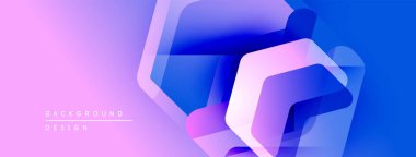 Soyut geometrik şekiller örtüşüyor, parlak pembe renk gradyanı yaratıyor. Modern tasarım teknoloji, yenilik, akıcılık öneriyor..