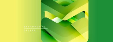 Soyut geometrik tasarım. Sarı ve yeşilin farklı tonları dinamik katmanlar oluşturur. Sunumlar ve web siteleri için modern arkaplan.