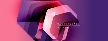 Soyut geometrik şekiller örtüşüyor, canlı pembe, mor renkler yaratıyor. Modern tasarım elementleri dinamik görsel deneyim önerir.