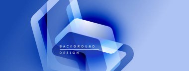 Soyut mavi şekiller dinamik arkaplan yaratır. Renkler, modern tasarım elementleri, temiz kompozisyon. Minimalist estetik.