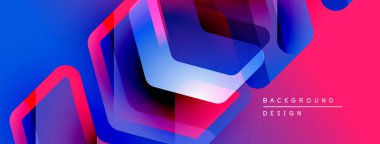 Soyut geometrik şekiller çakışıyor. Canlı mavi, pembe, mor gradyanlar modern arkaplan tasarımı yaratır. Yumuşak geçişler, dinamik kompozisyon.