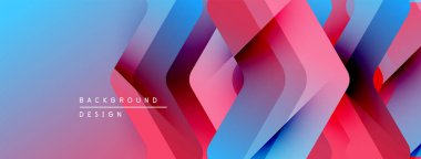 Soyut geometrik şekiller örtüşür, parlak mavi ve pembe renkler yaratır. Modern tasarım dinamik hareket, görsel ilgi.