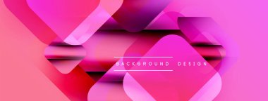 Canlı soyut şekiller üst üste binerek dinamik pembe mor gradyan oluşturur. Modern tasarım elementleri teknoloji ve yenilik öneriyor.