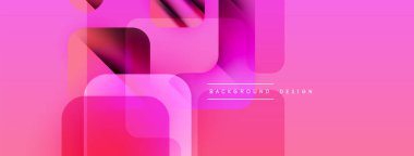 Soyut pembe tasarım özellikleri üst üste binen yuvarlak kareler. Gradyan gölgeler dinamik görsel efekt yaratır. Modern, canlı kompozisyon.