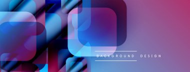Soyut geometrik şekiller çakışıyor. Mavi, mor renkler dizaynın hakimi. Modern estetik, uygun afiş veya başlık.