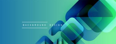 Soyut geometrik şekiller üst üste biniyor, mavi renkler. Modern tasarım metin arkaplanı, tasarım içerir. Temiz estetik, canlı renkler sunar.