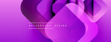 Soyut mor arkaplan özellikleri üst üste binen yuvarlak kareler. Gradyan derinlik yaratır, modern tasarım elementi. Basit metin arkaplan tasarımı okur.