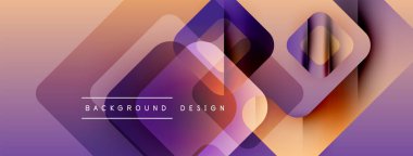 Soyut geometrik şekiller örtüşür, canlı bir gradyan arkaplan oluşturur. Mor, turuncu renkler tasarımda baskın, modern estetik..