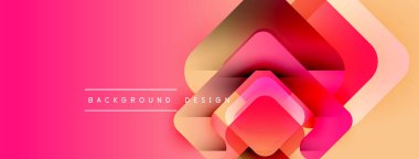 Soyut geometrik şekiller örtüşüyor, canlı pembe, turuncu gradyan oluşturuyor. Sancaklar ve sunumlar için modern tasarım uygun.
