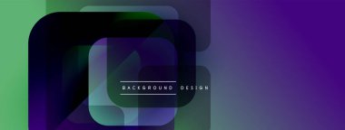 Soyut geometrik şekiller çakışıyor. Mor, yeşil renkler tasarımda baskın. Metin, arkaplan tasarımının merkezde konumlandığını okuyor. Minimalist estetik.