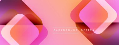 Soyut arkaplan özellikleri üst üste binen yuvarlak kareler. Morun, pembenin ve turuncu renklerin karışımı. Metin kaplamalı minimalist tasarım.