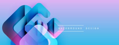 Soyut geometrik şekiller örtüşür, parlak mavi ve mor renkler yaratır. Arkaplan ve sunumlar için modern tasarım ögesi.