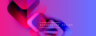 Soyut geometrik şekiller canlı pembeleri, morları, mavileri harmanlarlar. Modern tasarım dinamik hareket, derinlik öneriyor. Metin arkaplan tasarımı okur.