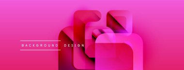 Soyut pembe dizayn özellikleri üst üste binen geometrik şekiller. Gradyan arka plan derinlik yaratır, modern estetik. Metin arkaplan tasarımı okur.