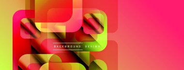 Soyut geometrik şekiller örtüşüyor, canlı renk eğimleri yaratıyor. Tasarım sarı, turuncu, pembe renklere sahiptir. Modern estetik.