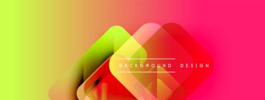 Canlı gradyan arkaplan özellikleri üst üste binen geometrik şekiller. Metin elementli modern tasarım, dinamik renk geçişleri.