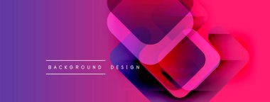 Soyut geometrik şekiller örtüşür, canlı mor renk arkaplanı oluşturur. Modern tasarım elementleri teknoloji ve yenilik öneriyor.