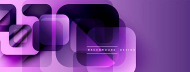 Soyut mor kareler modern tasarım yaratarak örtüşüyor. Dereceli gölgeler derinlik ve doku sunar. En küçük metin arkaplan amacını gösterir.