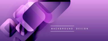 Soyut geometrik şekiller örtüşür, dinamik mor gradyan arkaplan oluşturur. Modern tasarım elementleri teknoloji ve yenilik öneriyor.
