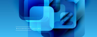 Soyut mavi geometrik şekiller modern tasarımı oluşturur. Dereceli gölgeler derinlik, doku ve görsel ilgi ekler. Arkaplan özellikleri metin.