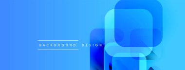 Soyut mavi arkaplan. Üst üste binen kareler dinamik değişim etkisi yaratır. Modern tasarım elementleri teknoloji ve yenilik öneriyor.