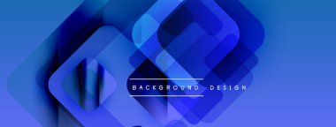 Soyut mavi katmanlar modern tasarım yaratır. Üst üste binen kareler derinlik, doku ve görsel ilgi gösteriyor. Metin arkaplan tasarımı okur.