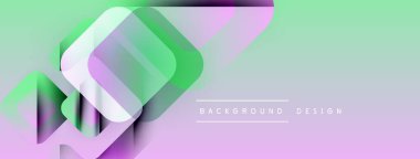 Soyut geometrik şekiller örtüşür, katmanlı etki yaratır. Pastel renkler karışımı, gradyan arkaplan oluşturur. Minimalist tasarım metin elementlerini içerir.