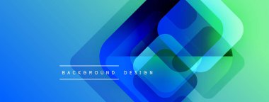 Soyut geometrik şekiller örtüşüyor, canlı mavi, yeşil bir eğim yaratıyor. Metin arka plan tasarımı okur. Modern, dinamik görsel kompozisyon.