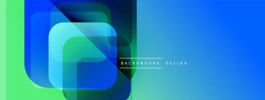 Soyut geometrik şekiller çakışıyor. Renkler karışık mavi, yeşil, turkuaz. Modern tasarım teknoloji ve yenilik öneriyor. Minimalist estetik.