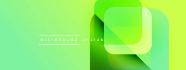 Soyut geometrik şekiller örtüşür, canlı yeşil gradyan arkaplan oluşturur. Metin arka plan tasarımı okur. Minimalist kompozisyon.